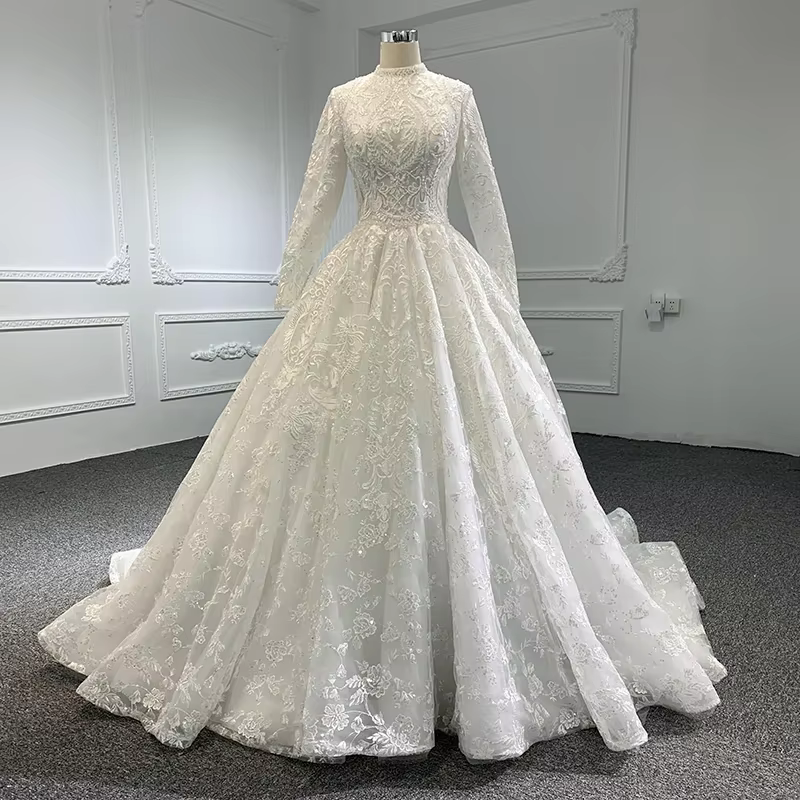 Robes de mariée musulmanes personnalisées, robe de bal en dentelle, robe de mariée à lacets dans le 