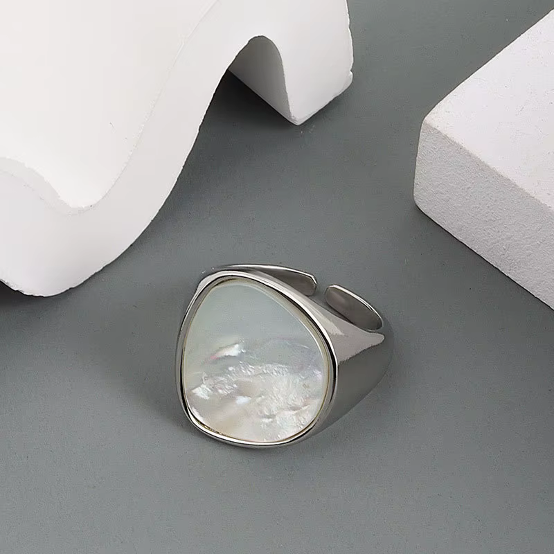 CIAXY – bague ouverte en nacre blanche pour femmes, couleur argent, géométrie, mode tempérament rétr