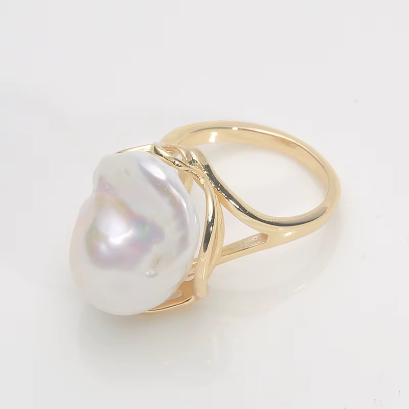Bague en argent sterling 925 Mareora avec perle baroque naturelle d'eau douce, grande irrégularité, 