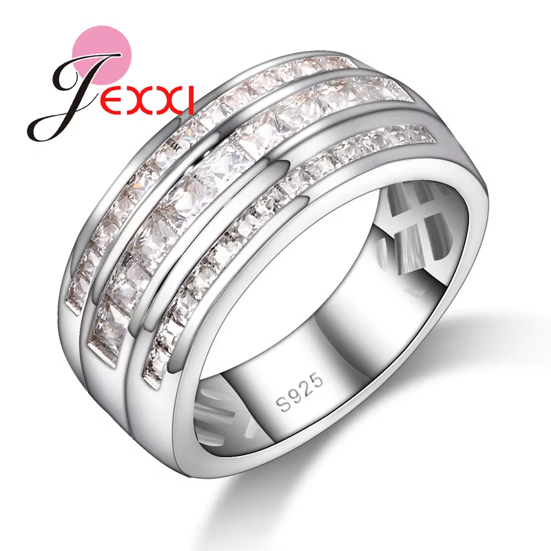 Bagues élégantes en argent regardé 925 pour femmes, matiques de fiançailles de mariage, bijoux de ba