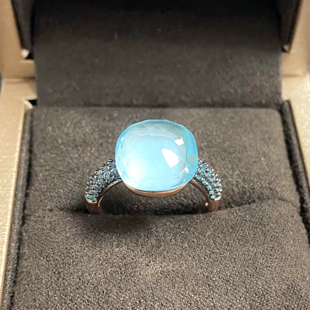 Bague en topaze bleue incrustée de zircon noir avec placage noir, bague plate en cristal de 12.6mm p