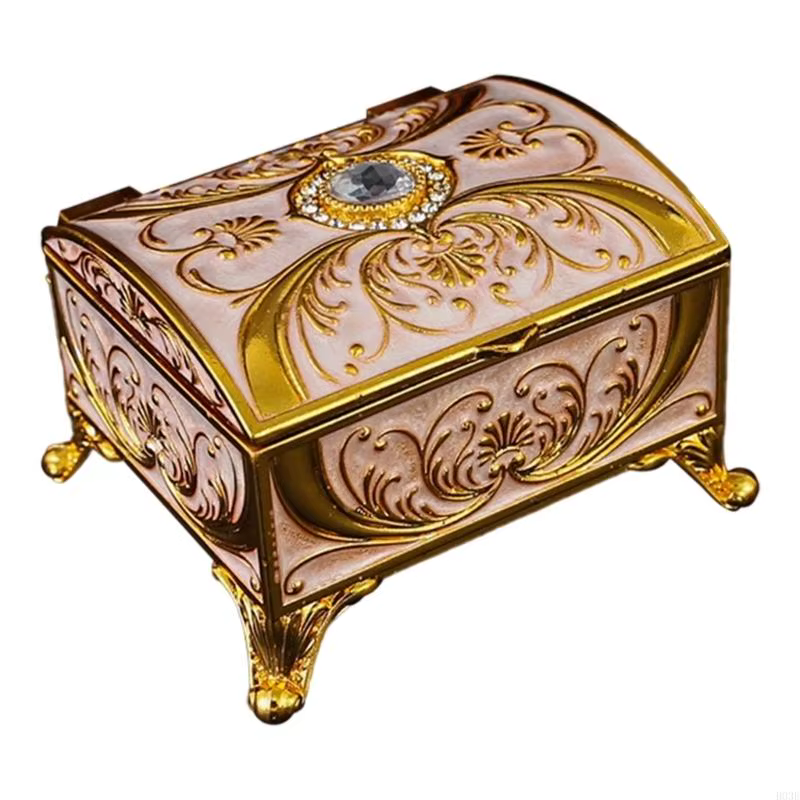 Boîte à bijoux florale en émail, élégante, avec motifs européens accents diamants, pour décoration m