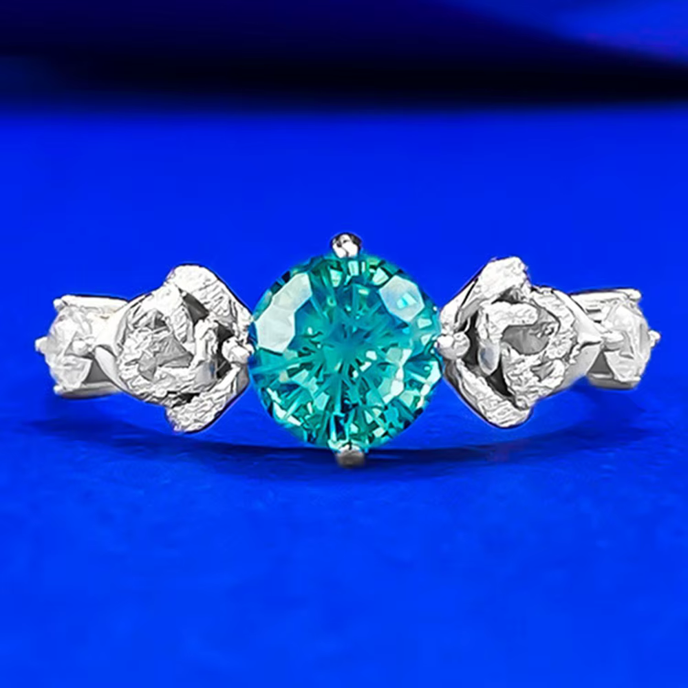 Wong Rain – bague de fiançailles ronde en argent Sterling 925, 6 MM, Tourmaline Paraiba, diamant à h