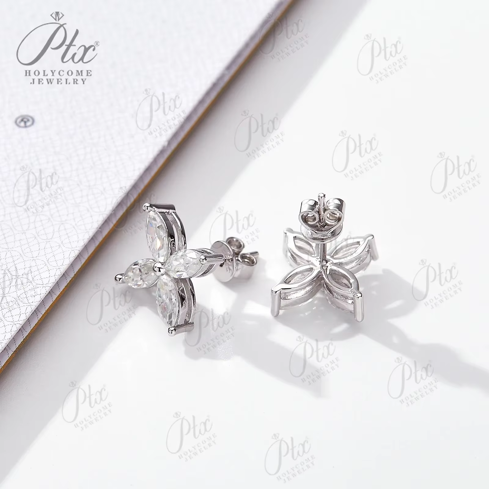 Nouvelle boucle d'oreille bijou Marquise forme Moissanite D couleur 925 argent Sterling plaqué 14K 1