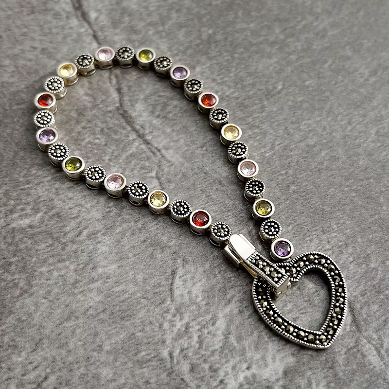 MEYRROYU Vintage arc-en-ciel Zircon coeur Bracelet pour femmes fille été mode nouveaux bijoux fête p