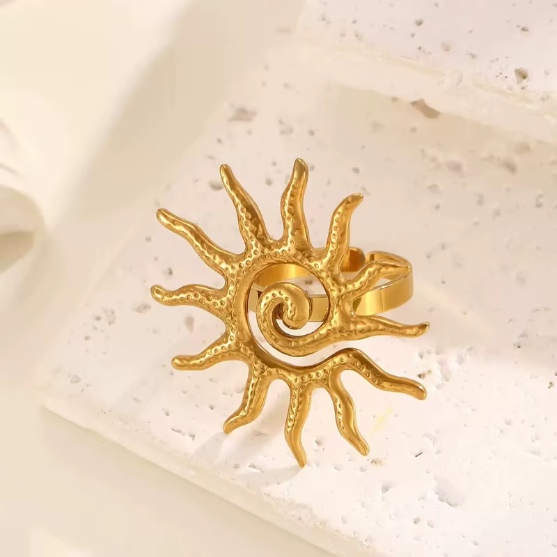 Bagues vintage en acier inoxydable pour femmes, bague tournesol dorée exagérée, bijoux fantaisie ten