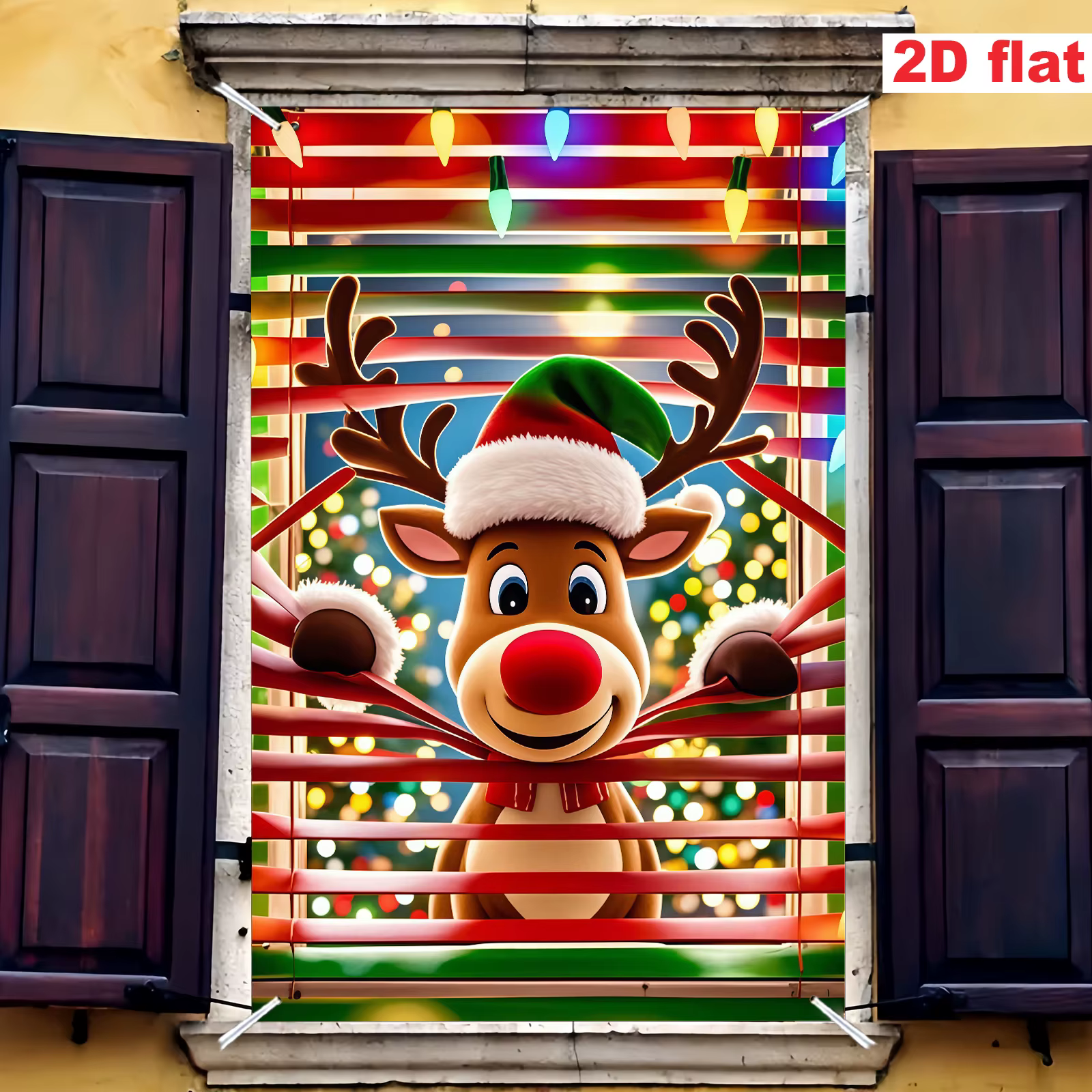 Drapeau de porte 2D, 1 morceau de drapeau de fenêtre de Noël Rudolph de vacances - décoration de fêt