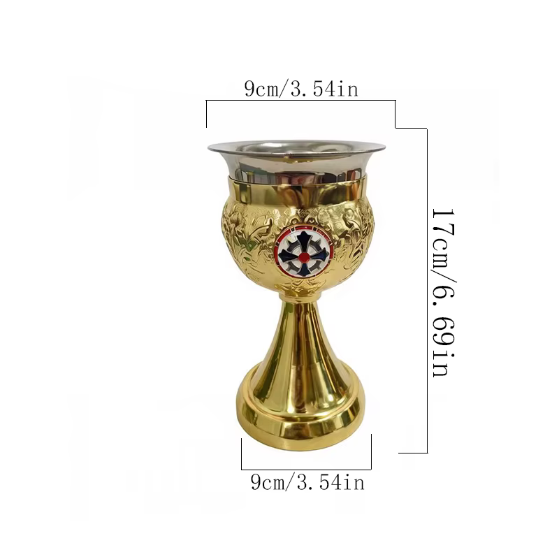 Calice orthodoxe de luxe plaqué or 17 cm avec icône émaillée pour l'Eucharistie, la liturgie chrétie