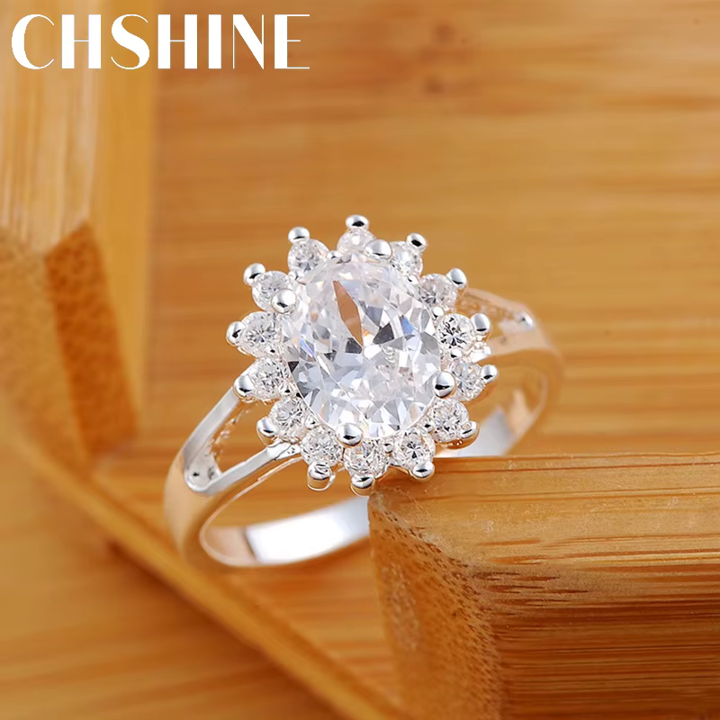 Marques populaires 925 en argent Sterling cristal fleur moissanite diamant anneaux pour les femmes m