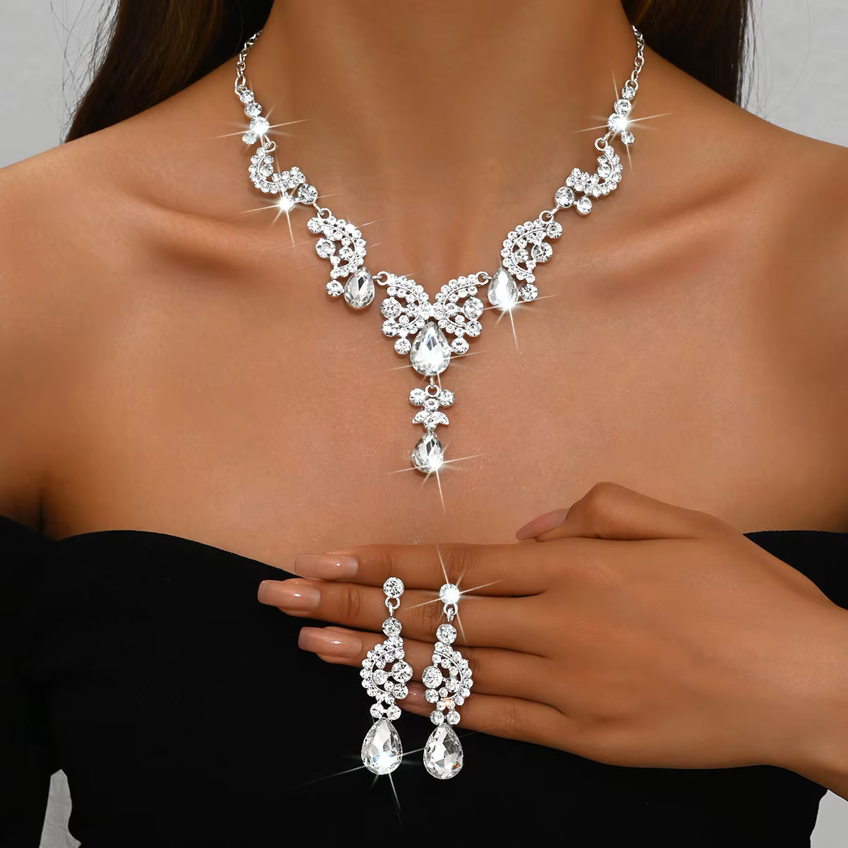 Ensemble de colliers pour robe de mariée, bijoux haut de gamme en strass pour femmes, accessoires de