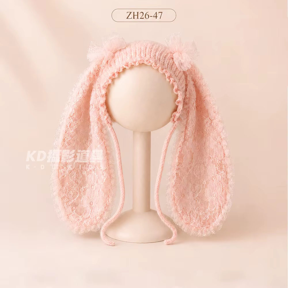 Chapeau de photographie pour nouveau-né, accessoires faits à la main, chapeau de lapin en dentelle t