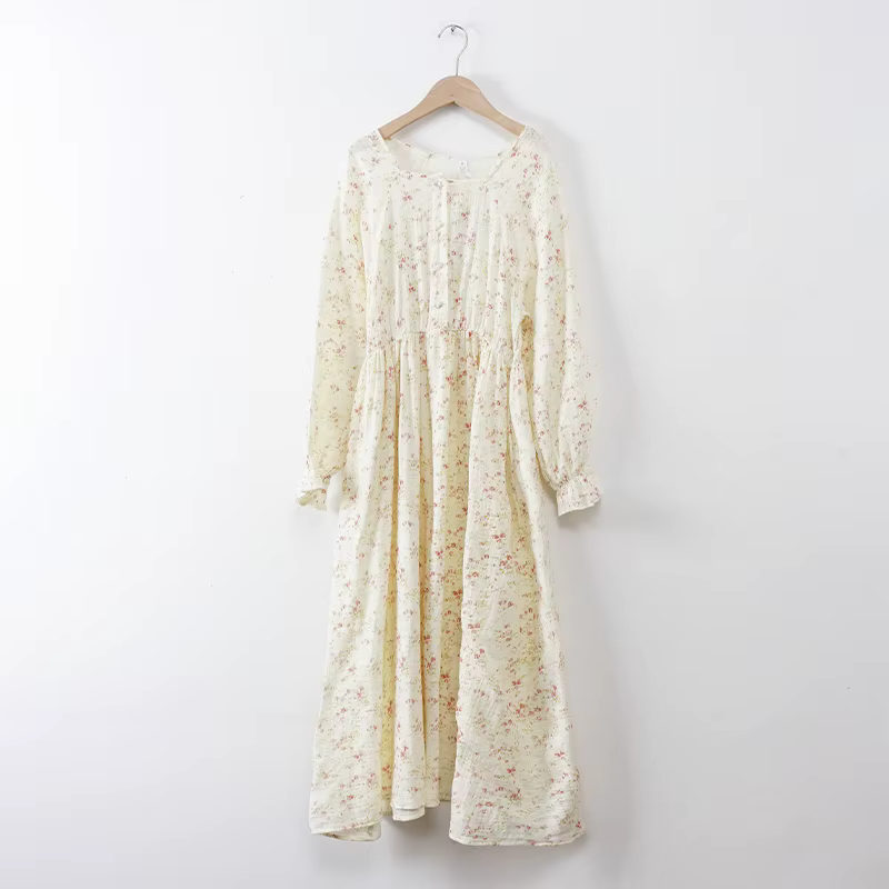 Mousseline 100% coton gaze pour les femmes robe à manches longues bout à bout imprimé mode décontrac