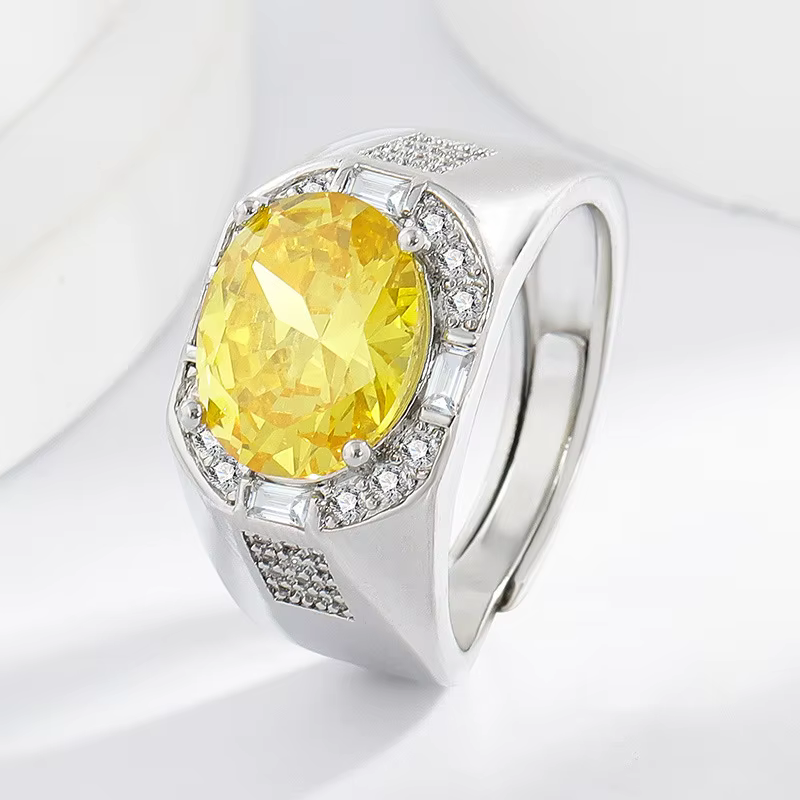 Bague d'affaires Simple et élégante en argent Sterling 925, Zircon Citrine, personnalisée pour homme