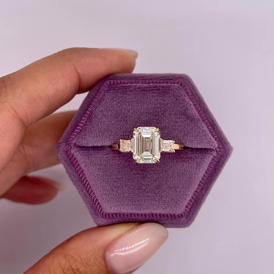 Gland-Bague de fiançailles en or jaune AW 14K, diamant taillé émeraude, diamant cultivé en laboratoi