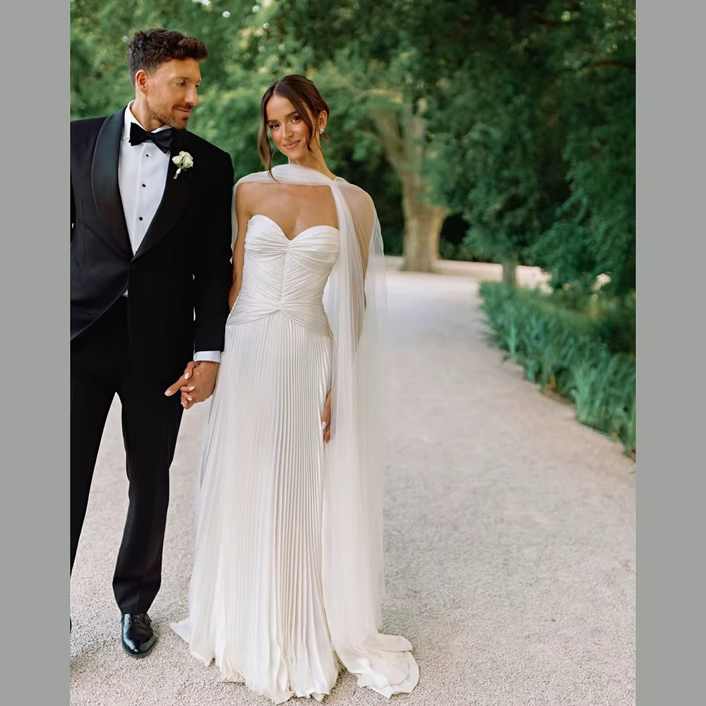 Verngo élégant robe de mariée en mousseline de soie ivoire chérie une ligne robes de mariée plissées