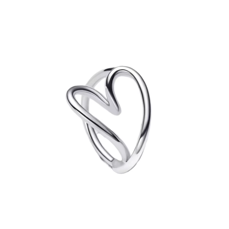 Bague élégante en argent pur 925% pour femme, design irrégulier en forme de cœur entrecroisé, bijou