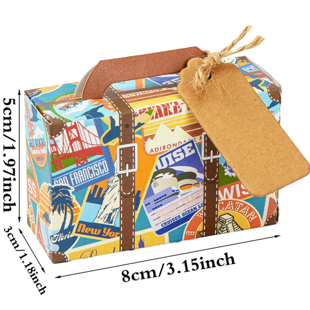 Mini valise, boîte à cadeaux de fête avec étiquettes, décorations de fête de voyage, cadeaux de mari