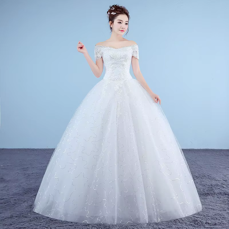 Robe De mariée brodée personnalisée, col bateau, en Organza et Tulle, à lacets, princesse ivoire, bo