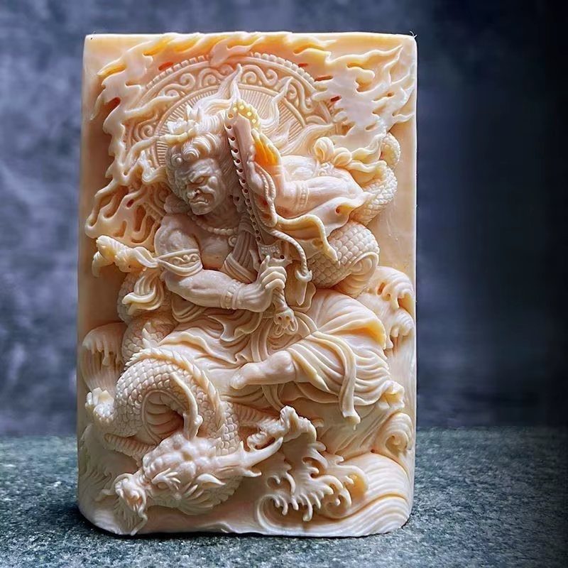 Statue Tagua Nut Fudo Myoo unisexe, amulette sculptée, Talisman bouddhiste