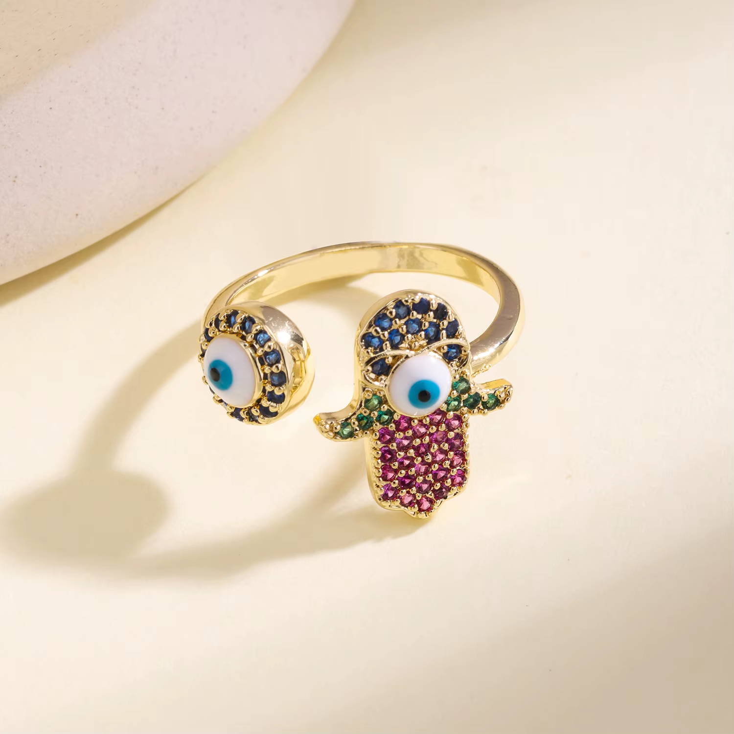 Nidin Bague Tendance Ajustable pour Femme, Style Bohème Vintage, avec Œil Turc et Main de Hamsa, Zir