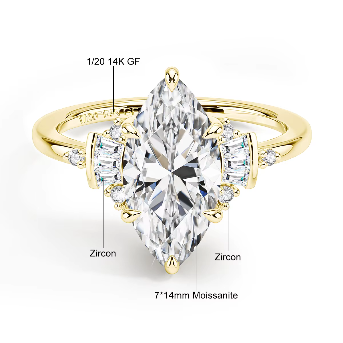 SDOOU – bague de fiançailles de luxe en Moissanite, taille Marquise, 3ct, rempli d'or 14K, hypoaller