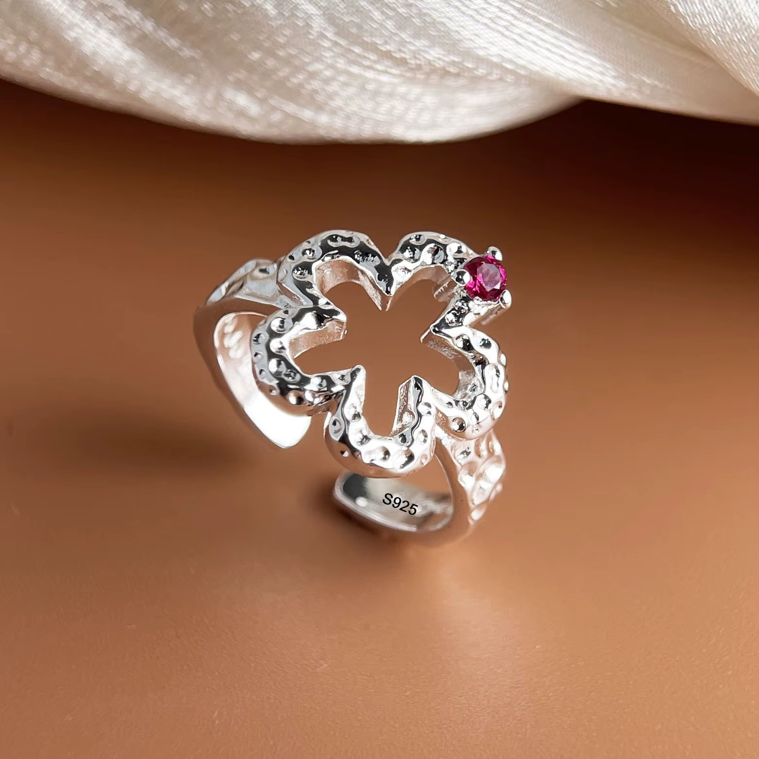 Bagues en argent Sterling 925 pour femmes, Vintage, fait à la main, fleur réglable, Zircon, mode fém