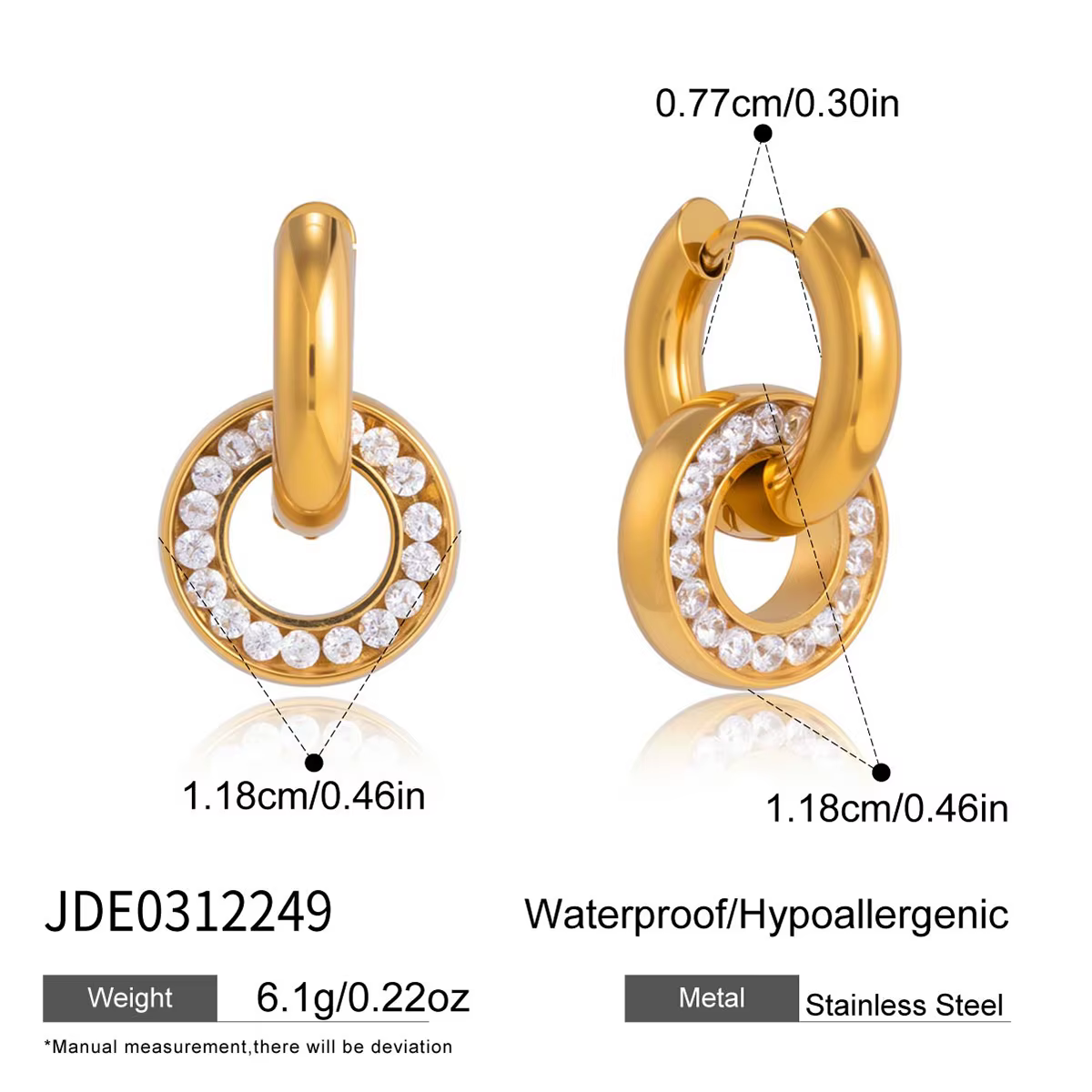 Boucles d'oreilles pendantes multicouches Zora Classical Zircon pour femmes, plaquées or 18 carats, 