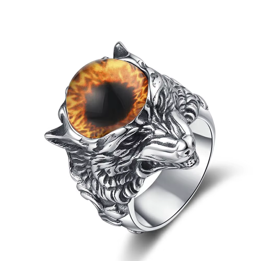 Bague Tête de Loup Viking en Acier Inoxydable, Zircon Celtique, Bijou Gothique de Motard pour Homme