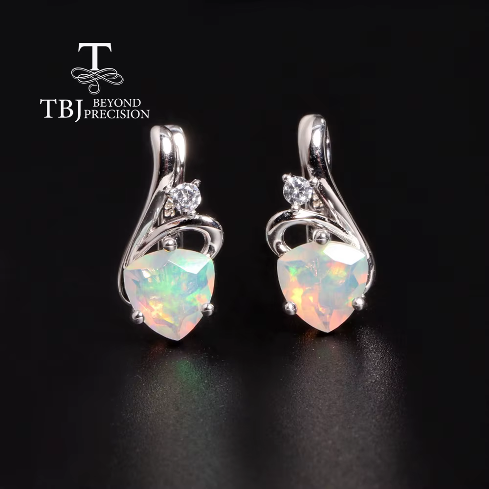 Boucles d'oreilles en opale naturelle, pierre de naissance d'octobre, bijoux à la mode en argent S92