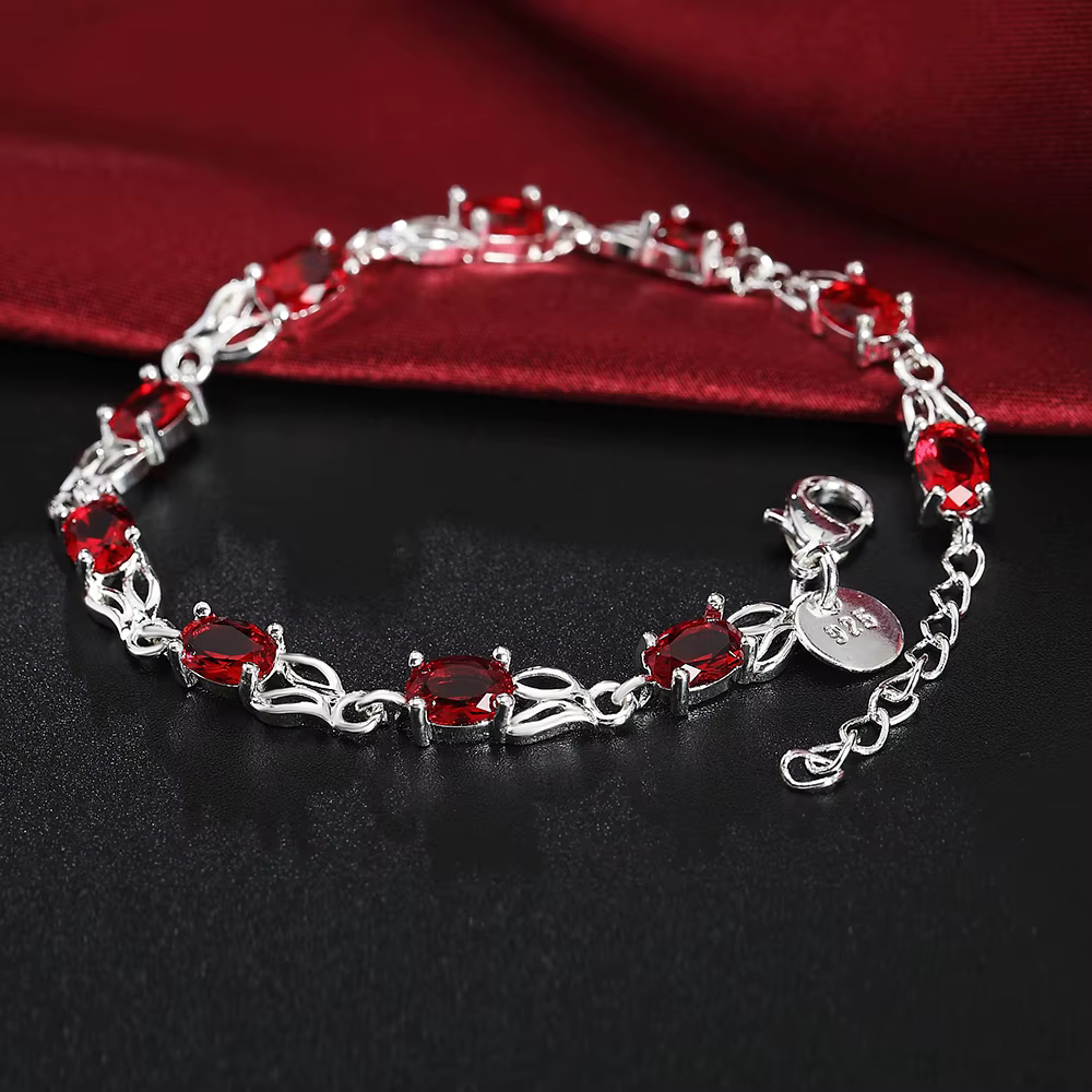 Bracelets en argent Sterling 925 pour femme, rubis, saphir, améthyste, pierres précieuses, accessoir
