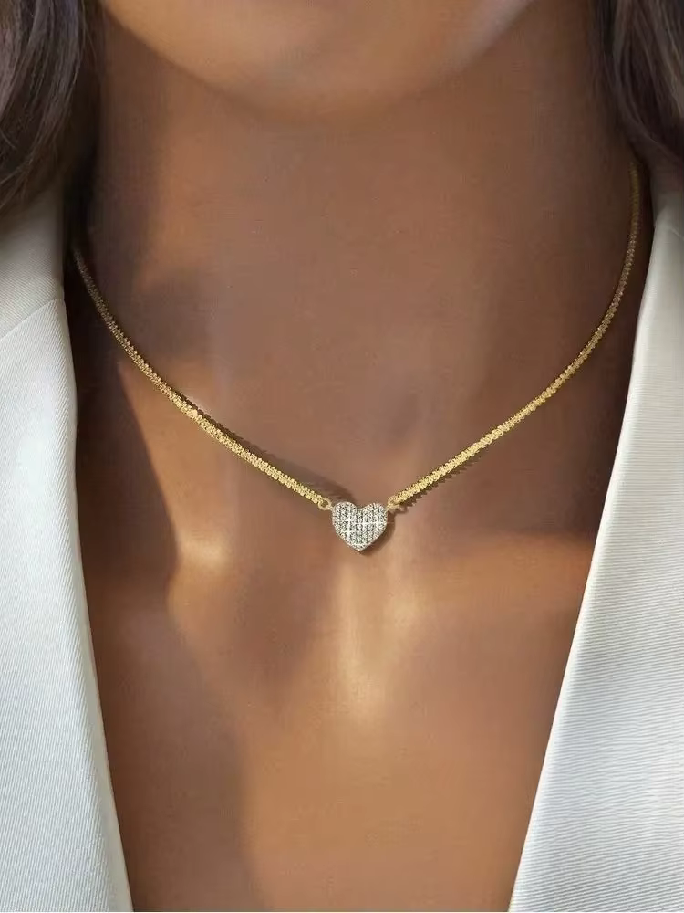 Collier en argent Sterling 925 pour femmes, en Zircon complet, en forme de cœur d'amour, pour fiança