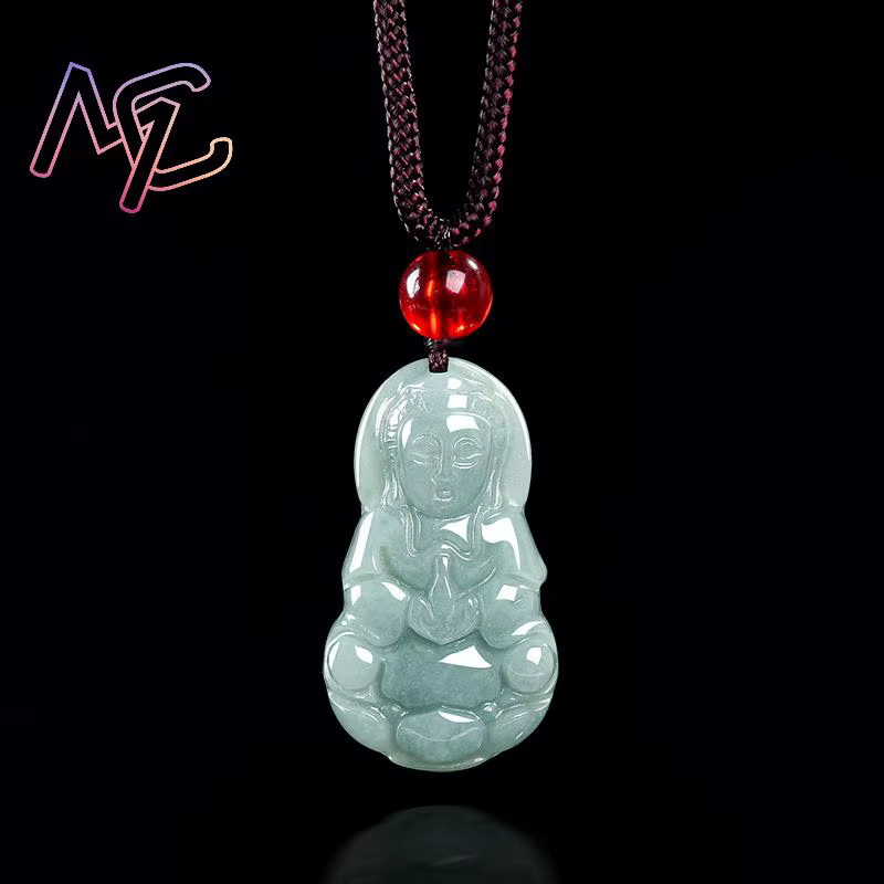 Collier pendentif bouddha Guanyin en jadéite du Myanmar, pierres précieuses naturelles Vintage, bijo