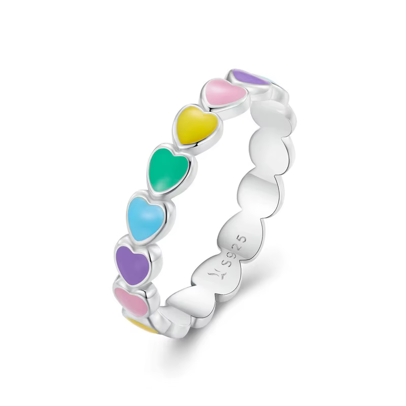 BAMOER – bague en argent Sterling 925 arc-en-ciel pour fille, bague en argent empilable avec Mini cœ
