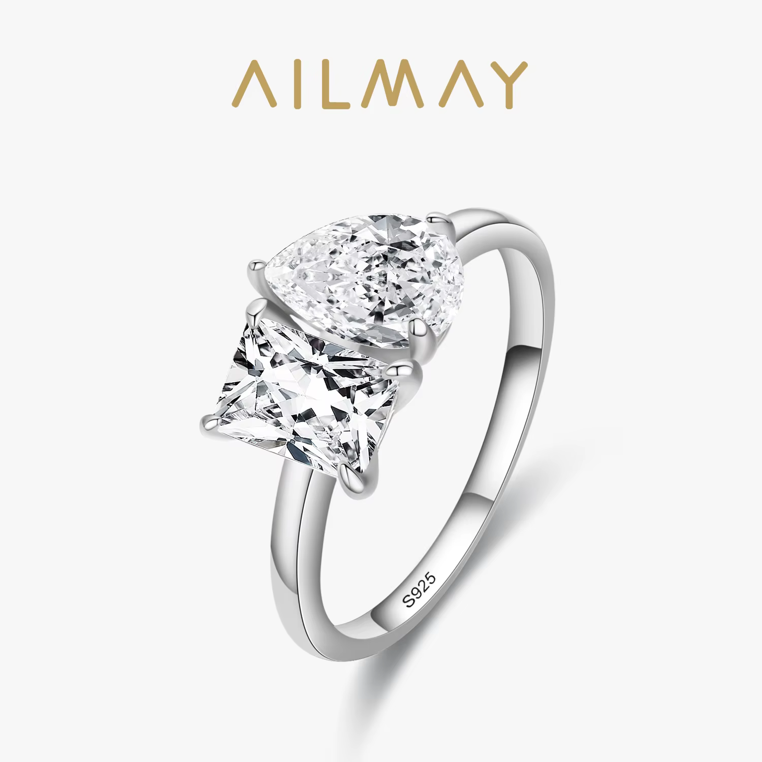 Ailmay véritable 925 en argent Sterling Fashionc éblouissant CZ carré et forme de goutte anneaux pou
