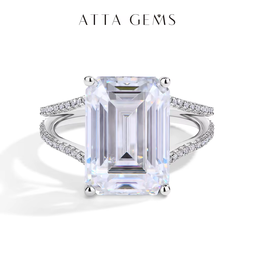 ATTAGEMS 10.0CT bague Moissanite taille émeraude pour femmes hommes 14*10mm D VVS1 bague Solitaire e