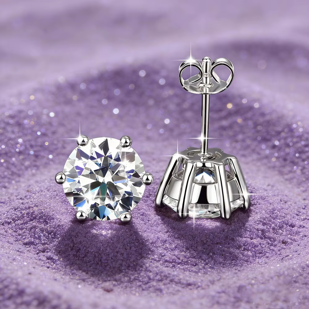 Boucles d'oreilles clous en moissanite ronde IOGOU 1.0ct 2.0ct D, plaqué or 3ct 0.5ct, bijoux de pie