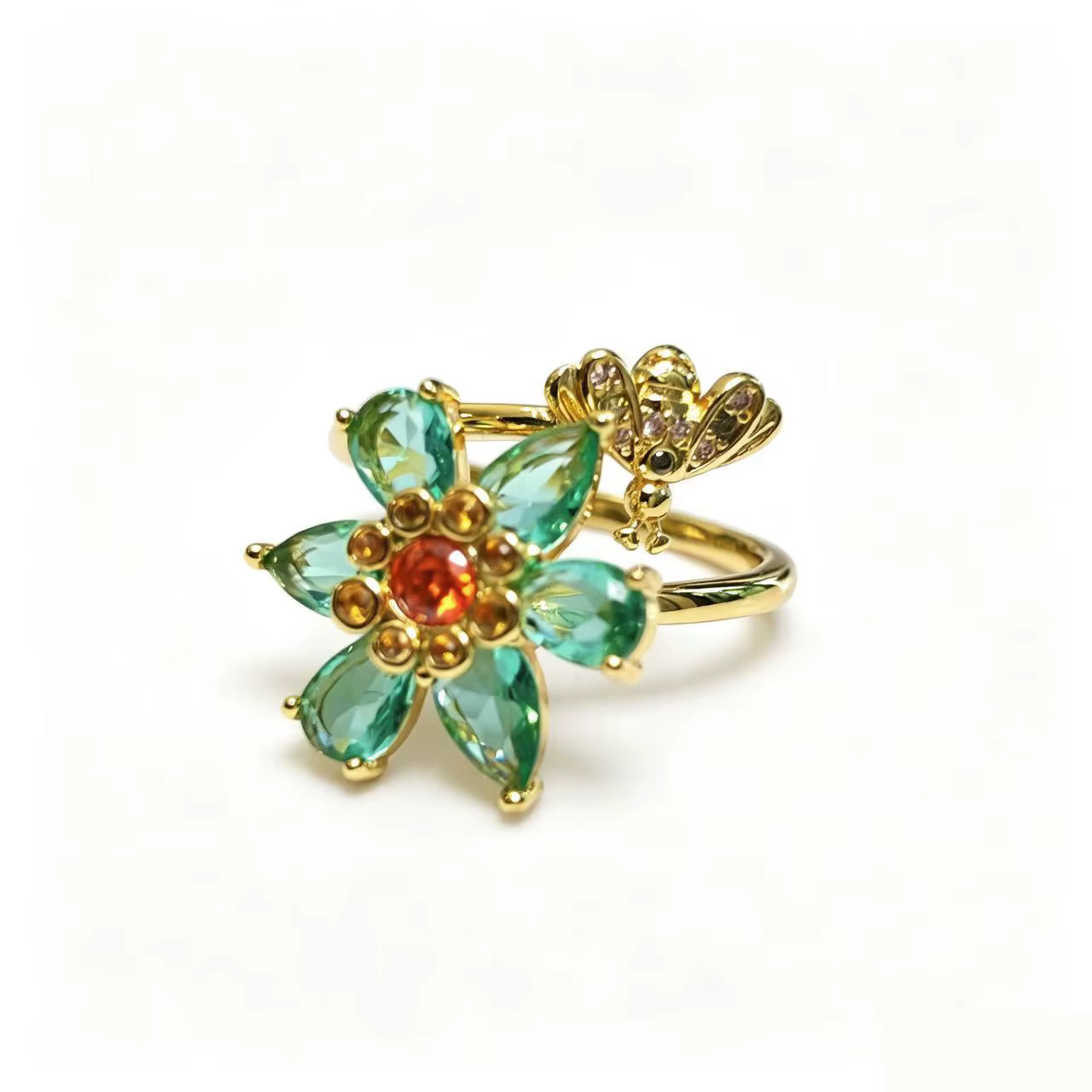 Nouvelle bague anti-stress florale, bague fidget spinner pour femmes avec pendentif papillon et coli