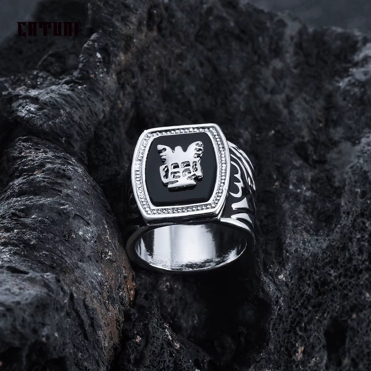 Catuni anneaux noirs pour hommes Jonathan Gilbert bague de famille Alaric Saltzman Jeremy Gilbert bi