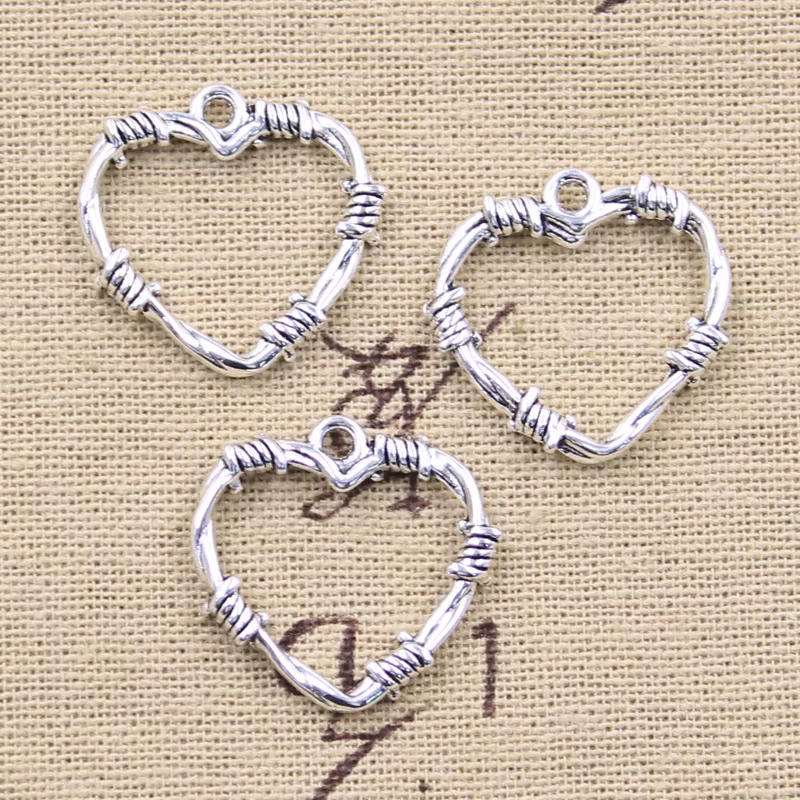 15 pièces breloques épines coeur ronce 24x24mm Antique couleur argent pendentifs bricolage artisanat