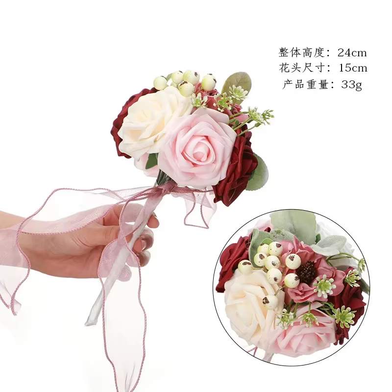 Bouquet de Cerceaux Dorés pour Demoiselle d'Honneur, Couronne de Roses Artificielles, Décoration Mur