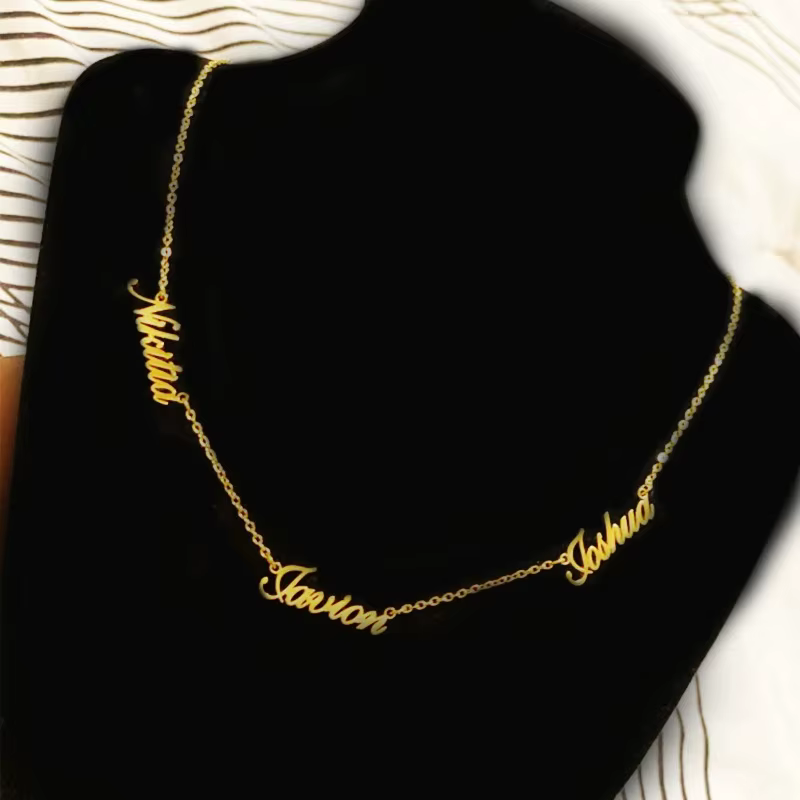 Bijoux en acier inoxydable pour femmes, collier multi-nom personnalisé, ras du cou avec nom 1 à 5, b