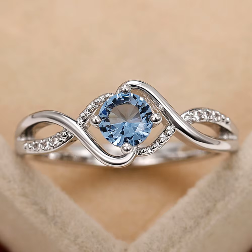 Huitan – bagues de mariage au Design moderne pour femmes, charmantes, zircone cubique bleue, haute q