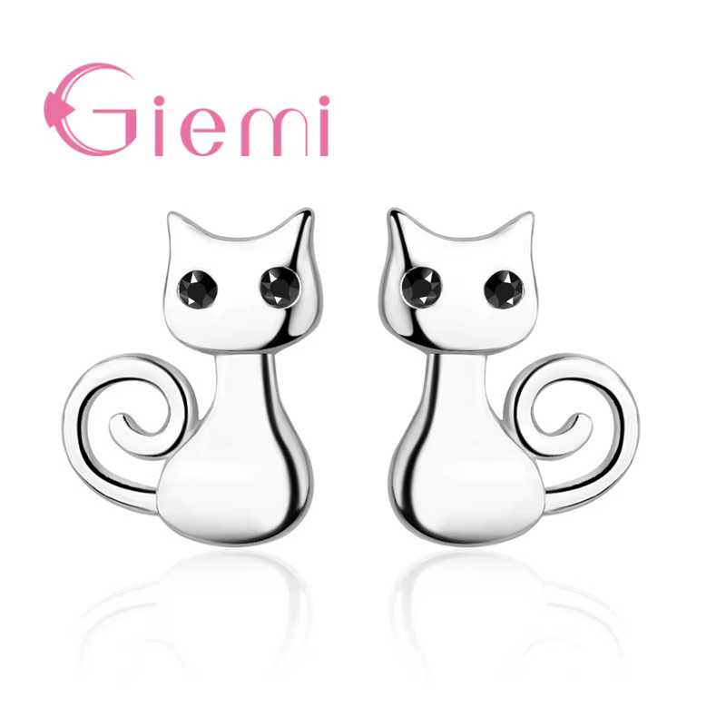 Boucles d'oreilles en argent regardé 925 pour femme, boucle d'oreille en forme de petit chat mignon,