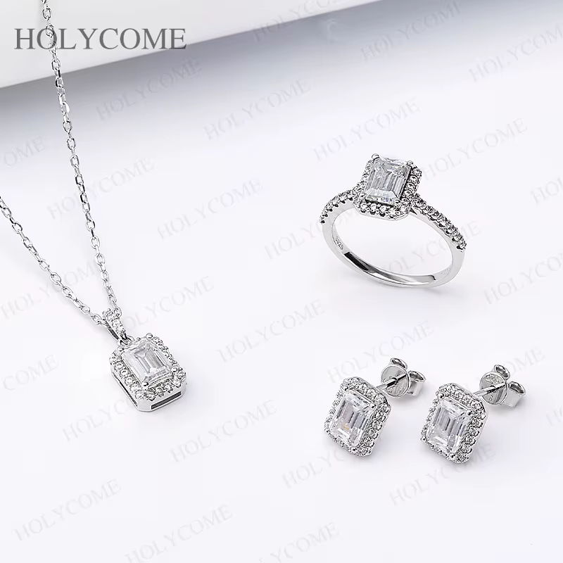Ensemble de bijoux boucles d'oreilles, bagues et pendentif Moissanite/saphir/Rubis/Columbia/Rubis ém