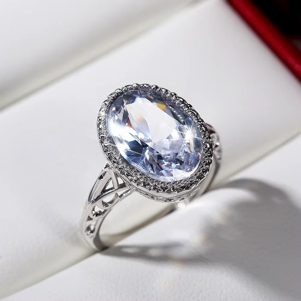 Mode 925 en argent Sterling ovale blanc topaze bagues de fiançailles pour les femmes intemporel éter