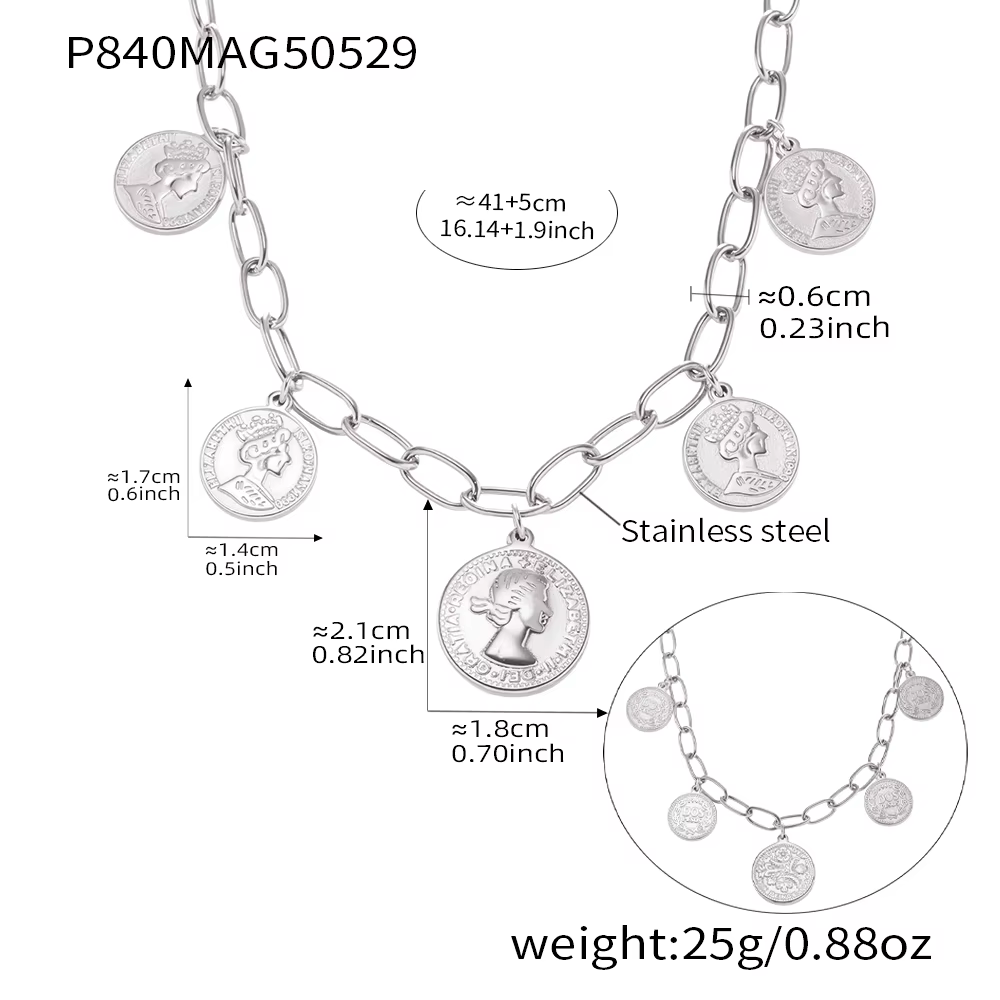 Liora – collier avec pendentif Portrait d'élizabeth populaire pour femmes, chaîne en acier inoxydabl