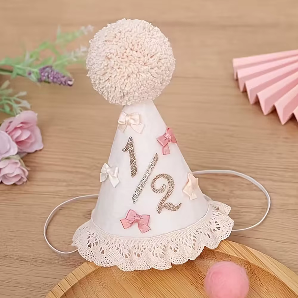 Chapeau d’anniversaire avec nœud – Couronne Boho pour premier demi-anniversaire, chapeau de fête ros
