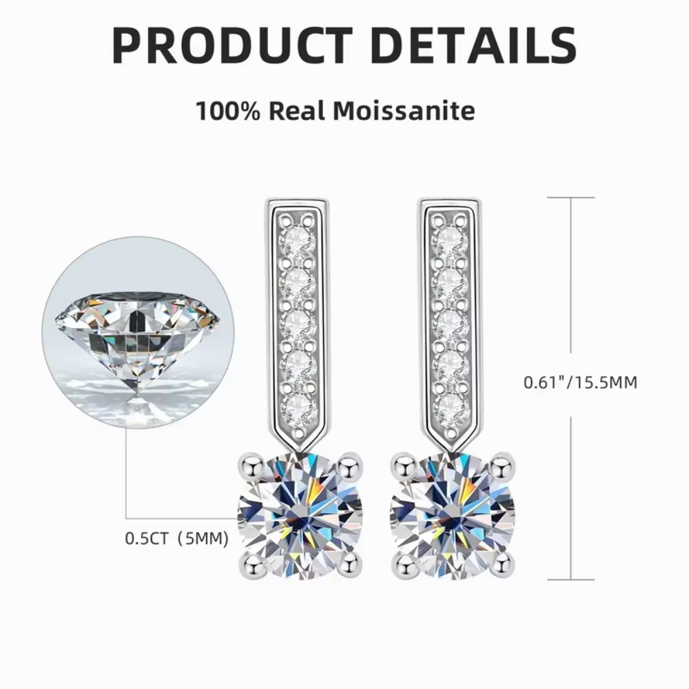 M-JAJA 1CT Moissanite pendentif boucles d'oreilles pour femmes S925 en argent Sterling diamant boucl