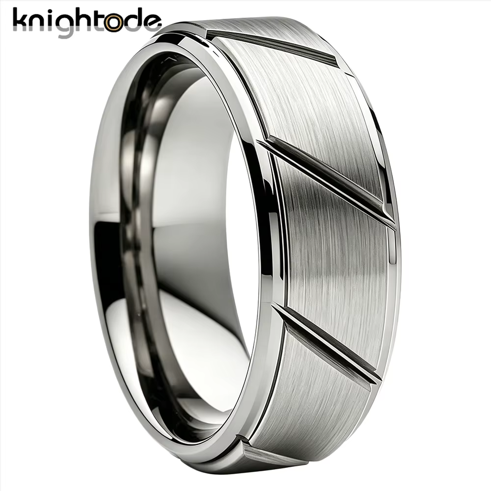 Bagues en carbure de tungstène plaqué or/noir/rose de 8 mm, rainurées, pour mariage, bords biseautés