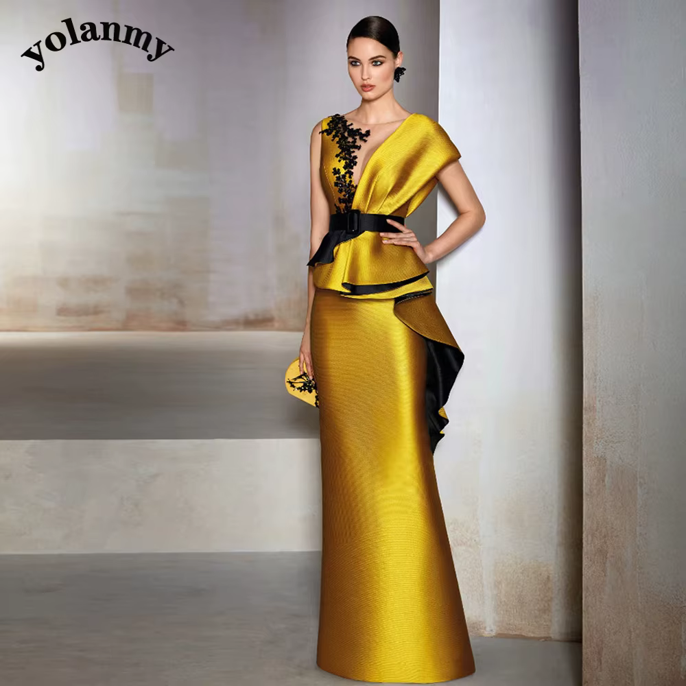 YOLANMY exquise sirène mère De la mariée robe dentelle Appliques ceinture longueur De plancher Vesti